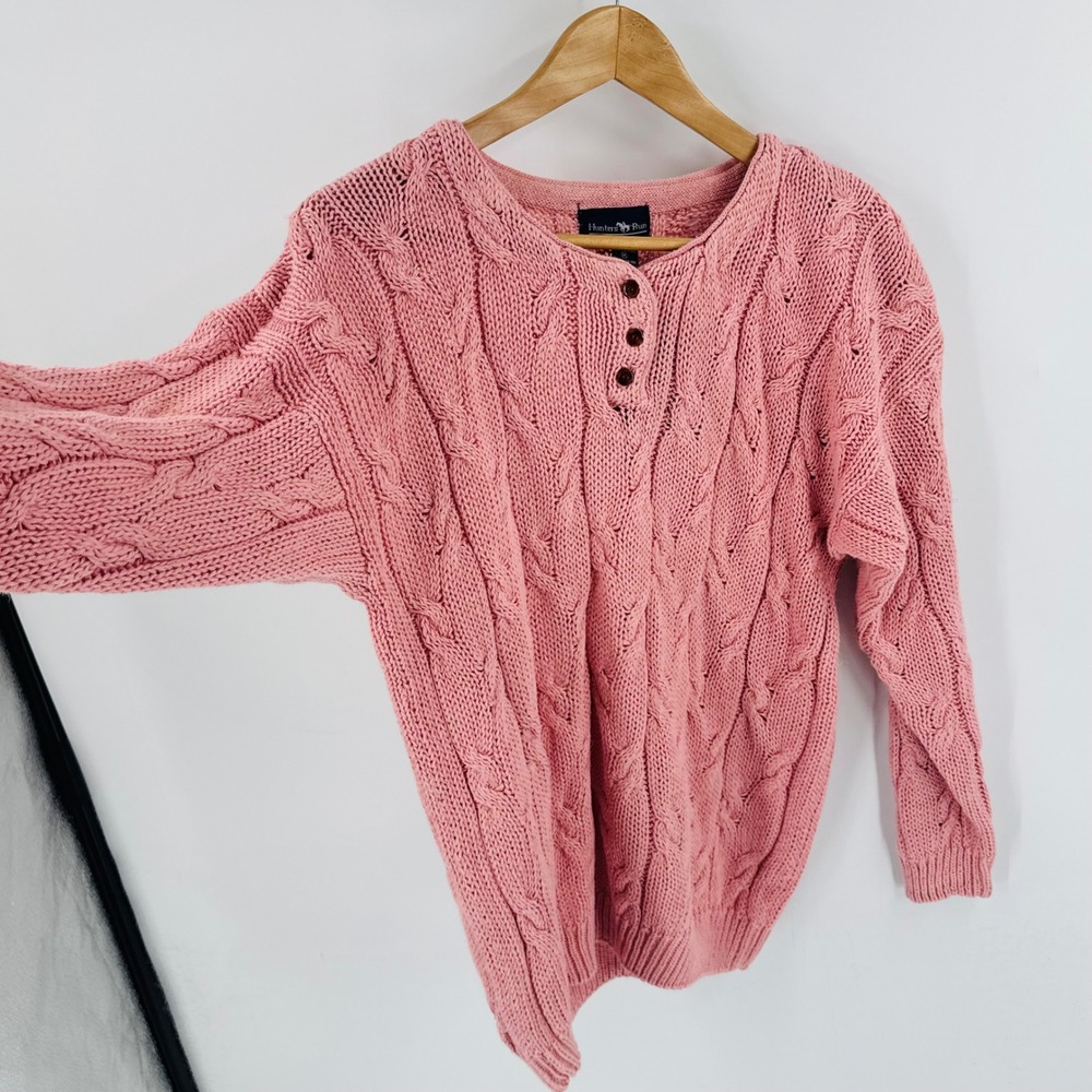 Vintage Hunters Run Henley Sweater Chunky Knit Size M Cottage Coastal Granny - Picture 7 of 7